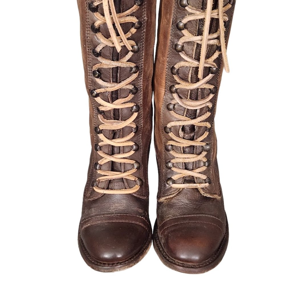 RARE FREEBIRD BY STEVEN ARLO BROWN TAN MULTI LACE UP TALL COMBAT BOOTS - Picture 8 of 9